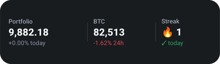 Trade Dojo home screen widget showing portfolio, BTC price and streak
